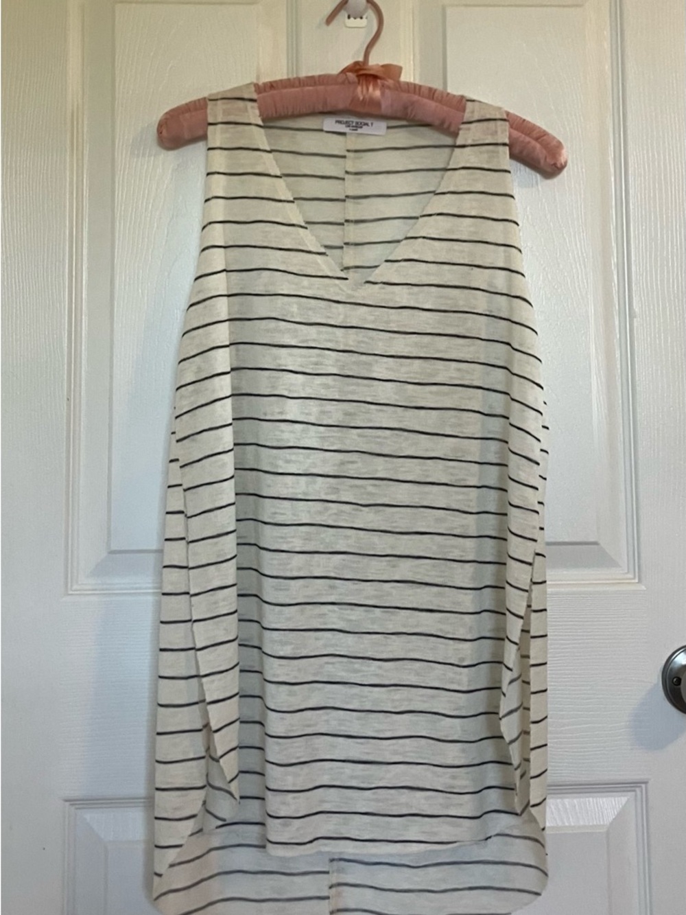 Project Social T Cream Tank Top with Black Stripes